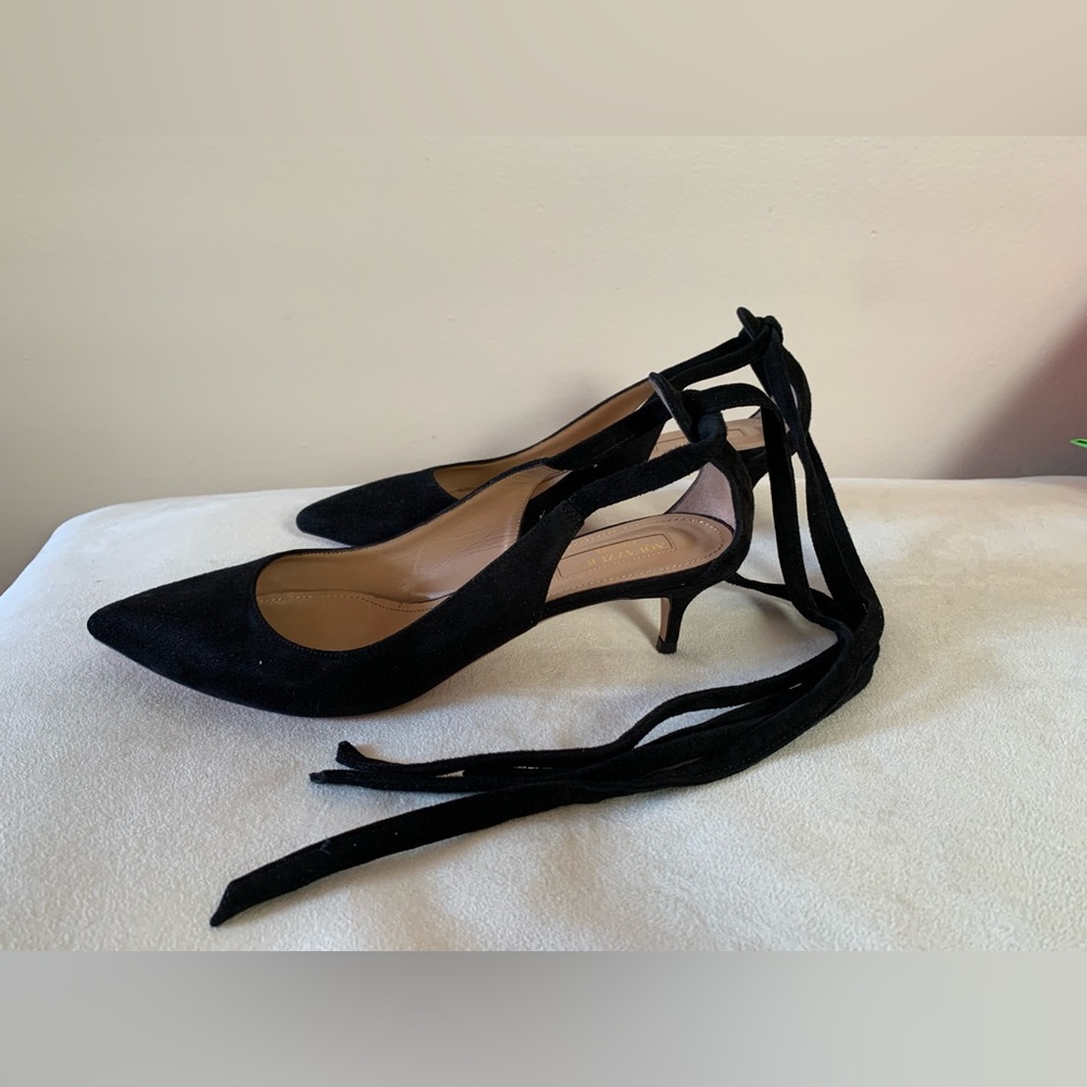 Kitten Heel Black Suede Tie up shoe